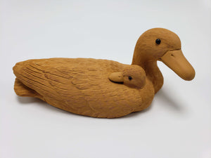 Mother Duck and Duckling Clay Sculpture 